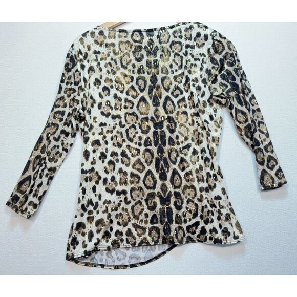 JBS Women's Ruched Top Stretch Size Large Multicolor Leopard Print Long Sleeve - Picture 2 of 11